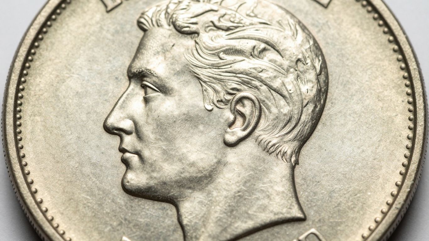 Close-up of a coin showing sharp details and luster.