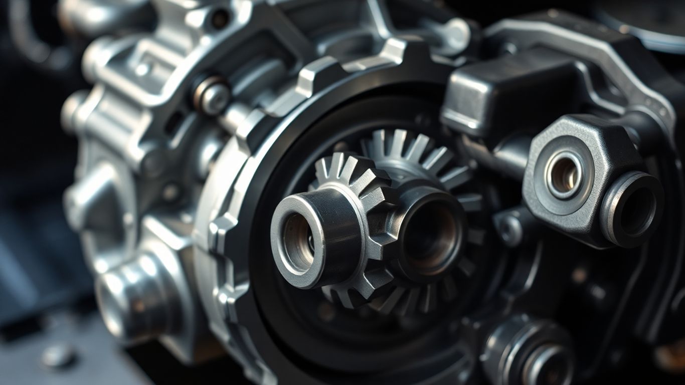 Close-up of a Mini Cooper gearbox with visible gears.