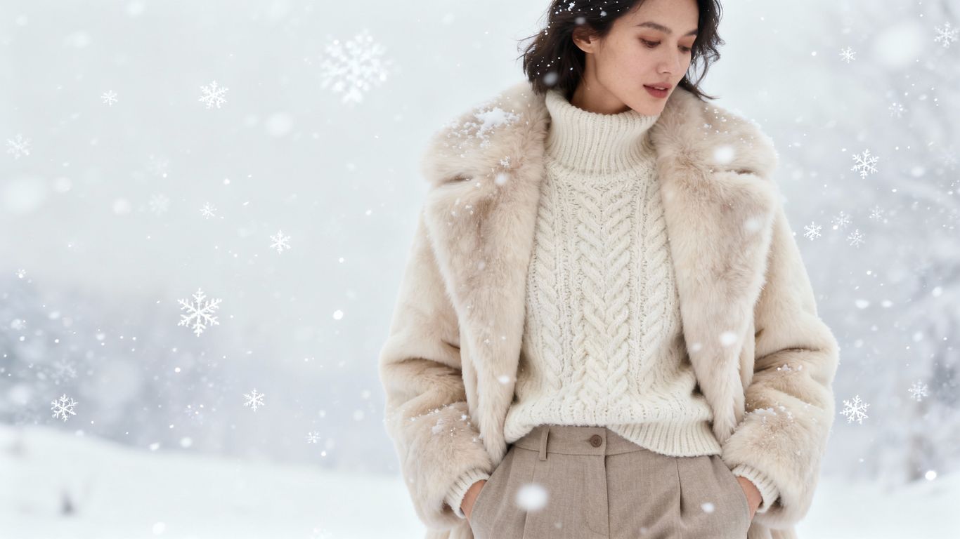 Woman in chic winter coat and knit sweater.