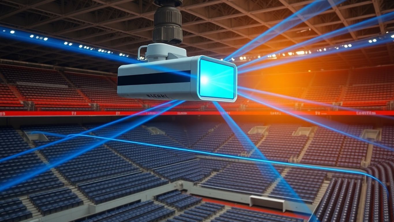 3D scanner capturing stadium seating details.