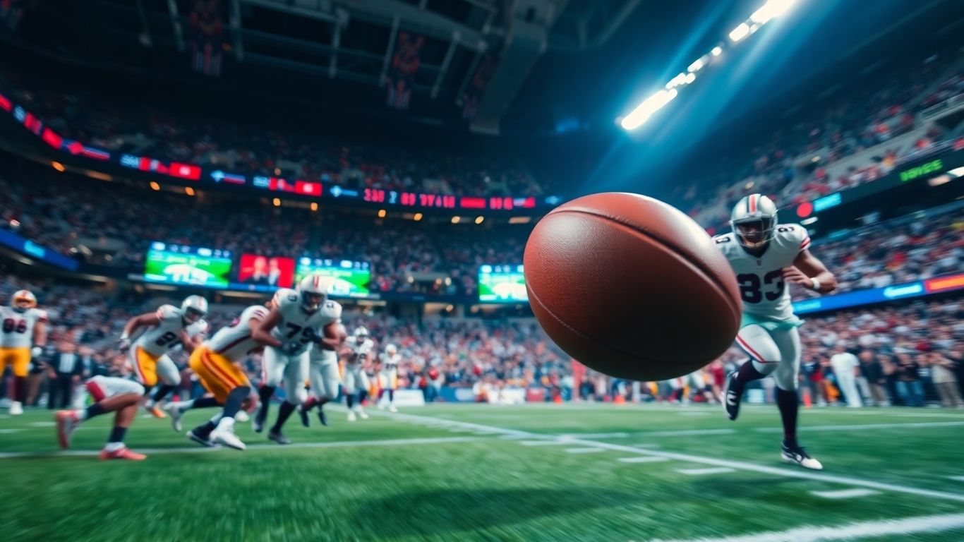 Live football game action with blurred motion.