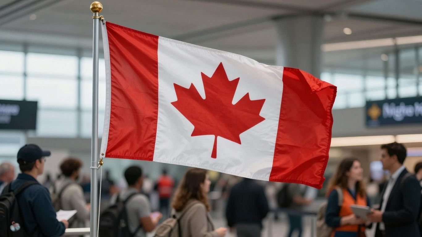Canada immigration, diverse workers, Canadian flag, new opportunities.