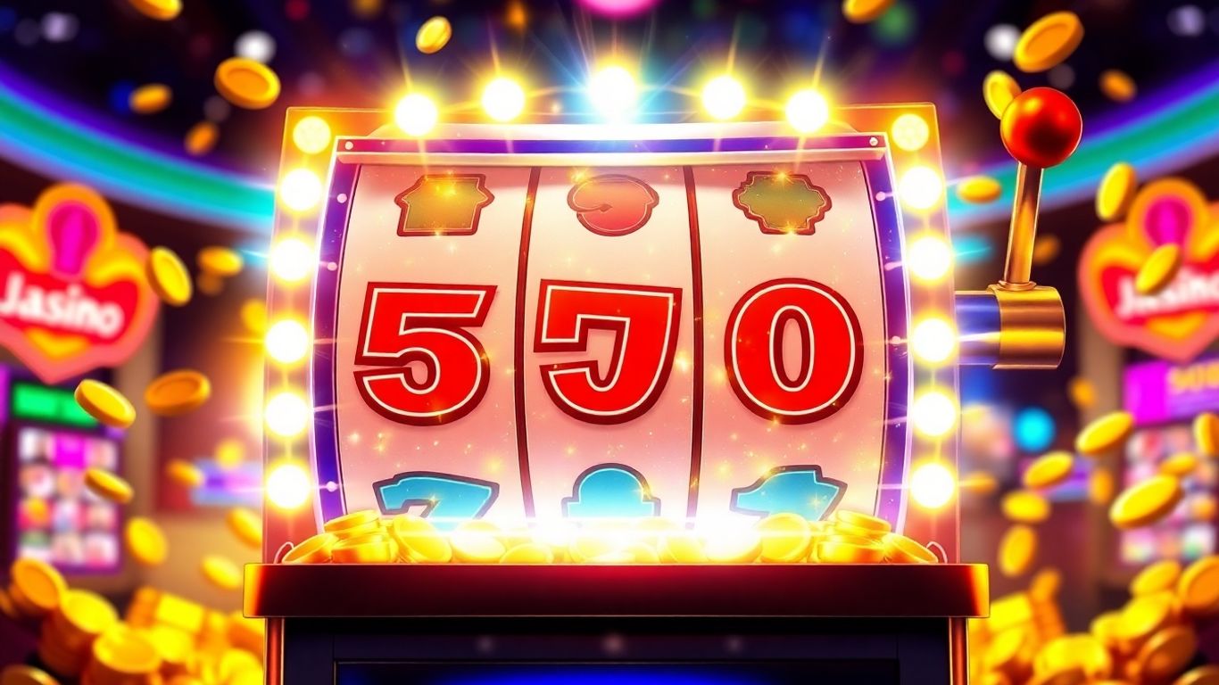 Spinning slot machine with a large, glittering jackpot.
