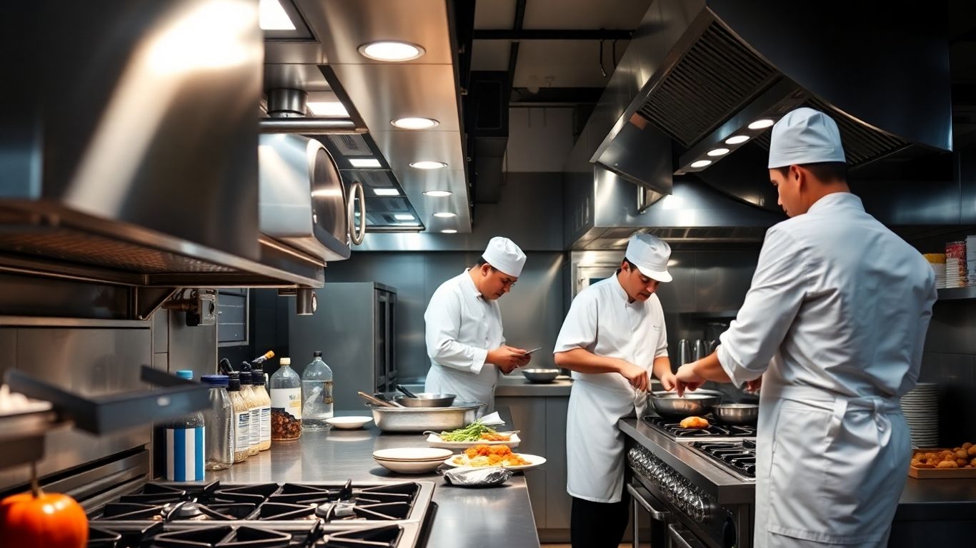Chefs use LPG and electric catering equipment in kitchen