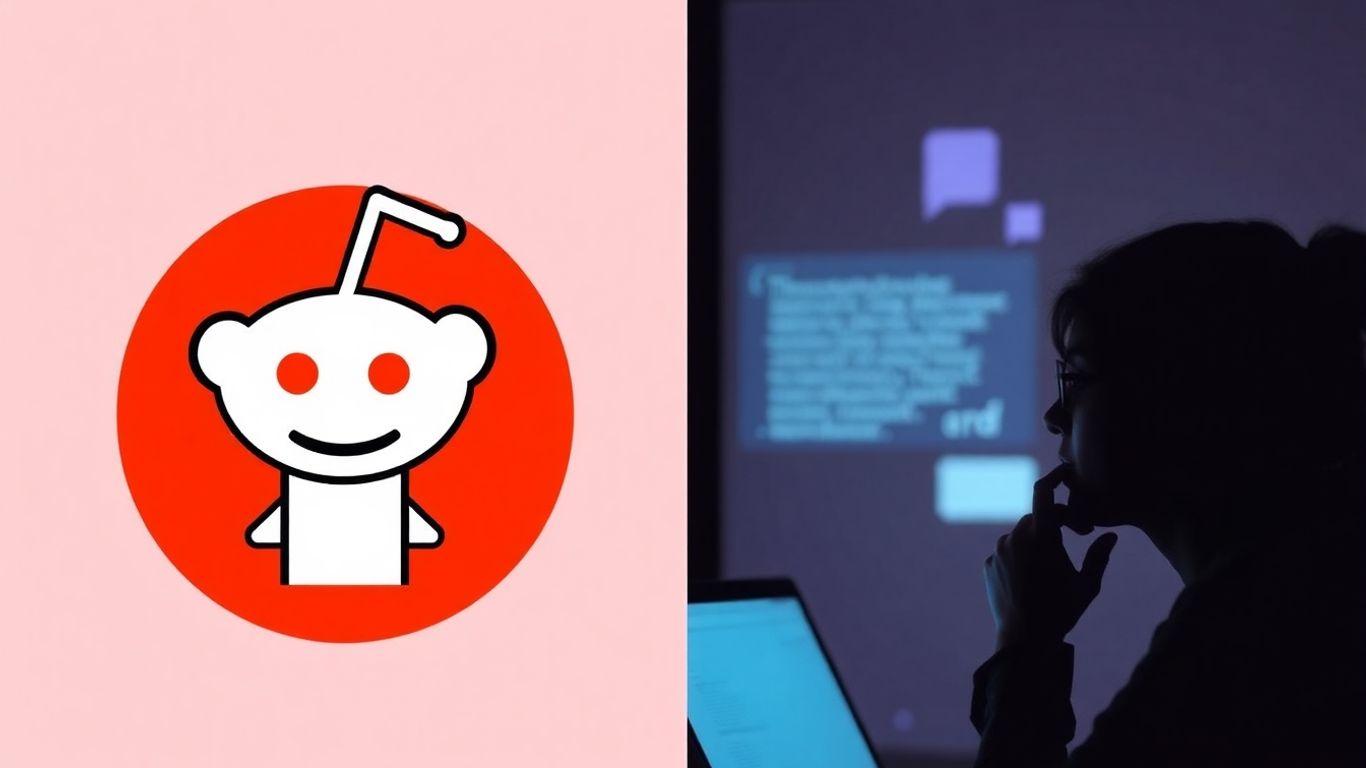 Reddit logo and a person viewing a digital screen.