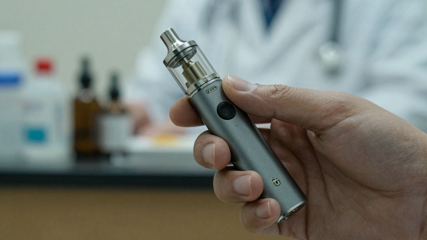 Person hält E-Zigarette, mögliche Nebenwirkungen