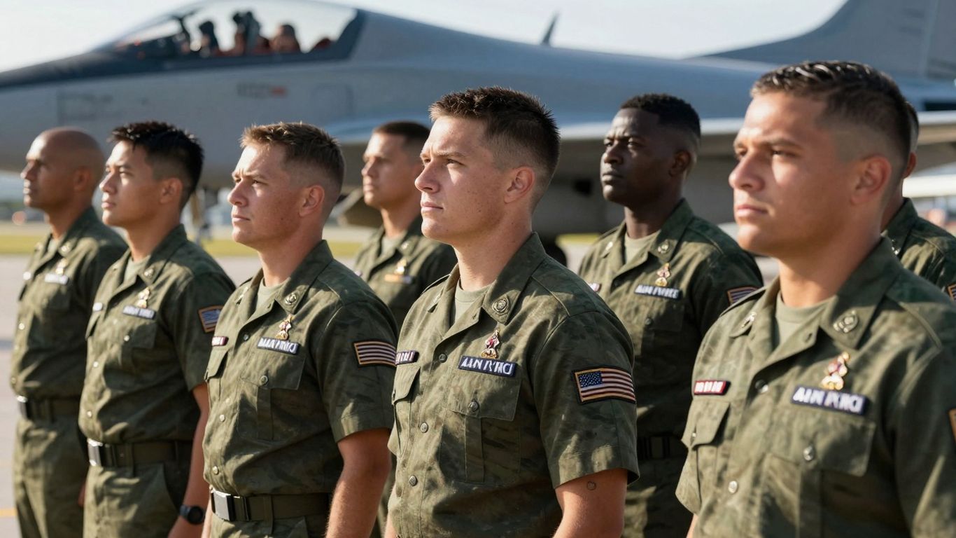 Membri ai Forțelor Aeriene Americane în uniformă, aeronave.