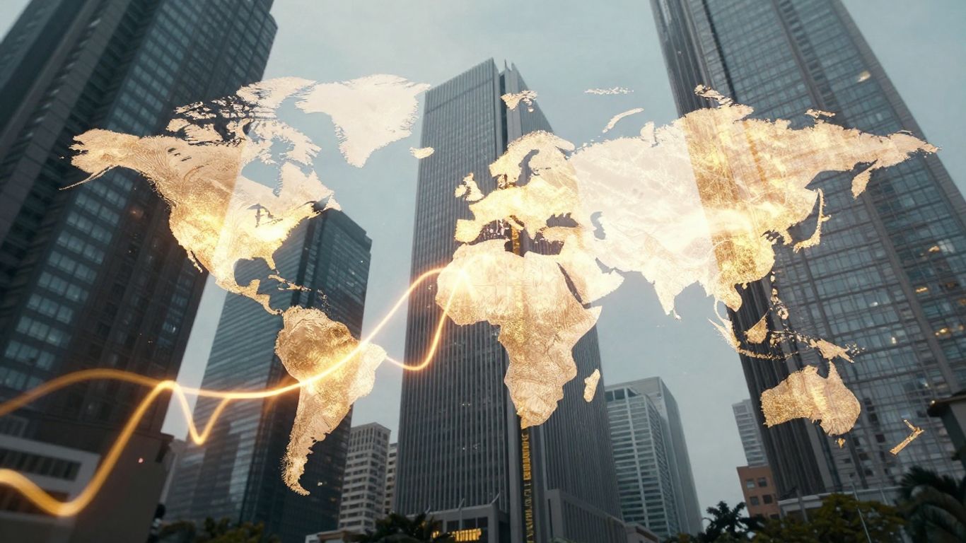 Global finance and market performance imagery.