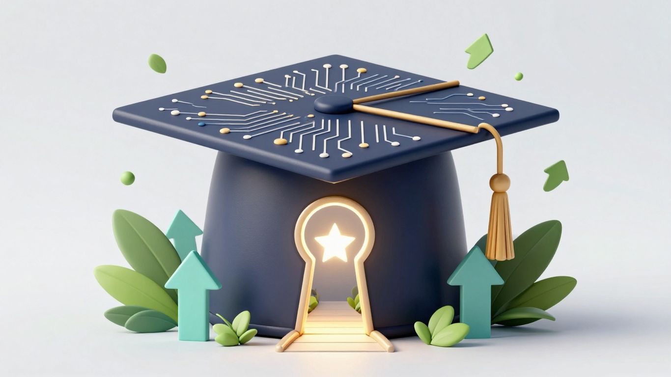 ITIL certification infographic with graduation cap and keyhole.