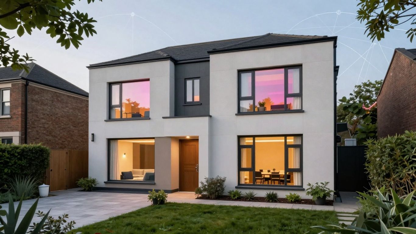 UK townhouse with a glowing digital aura.