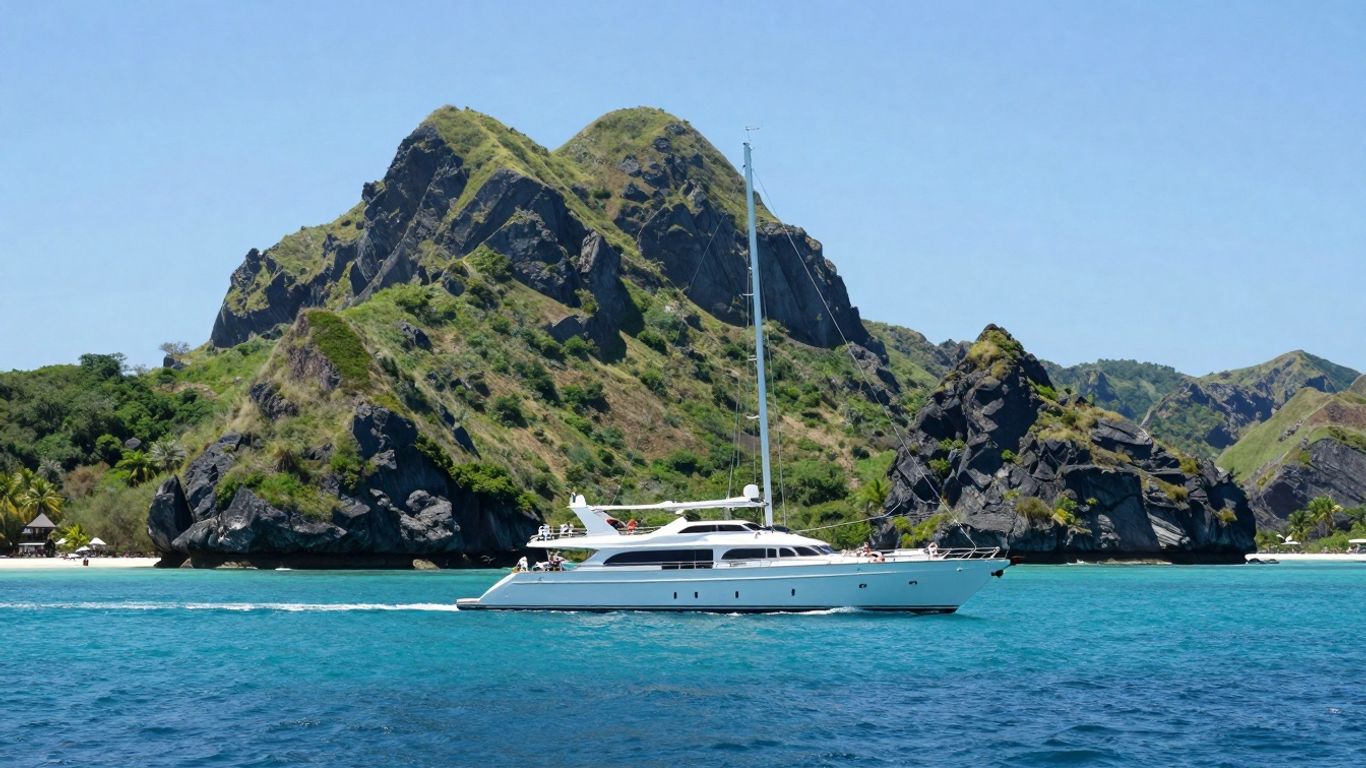 Sailing yacht in Komodo National Park waters.