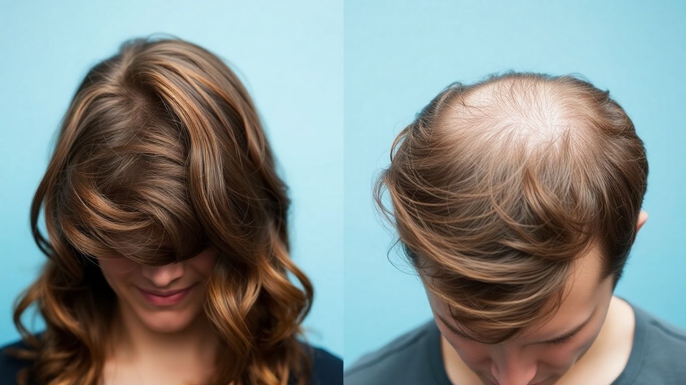 Healthy hair versus thinning hair comparison.