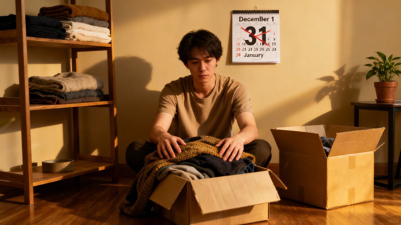 Decluttering belongings before the new year.