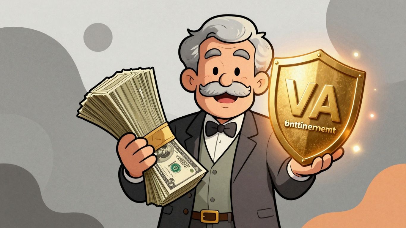 Veteran with VA loan entitlement shield and money.