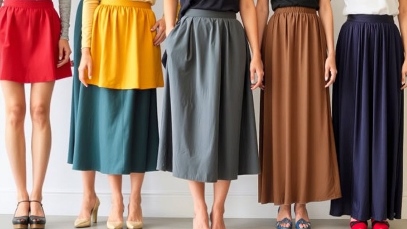 Divers styles de jupes, de la mini à la maxi.