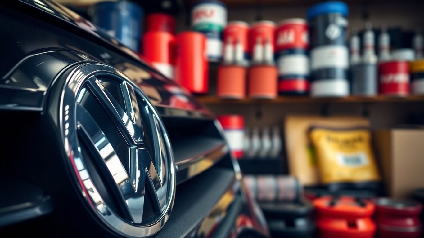 Volkswagen emblem and car parts