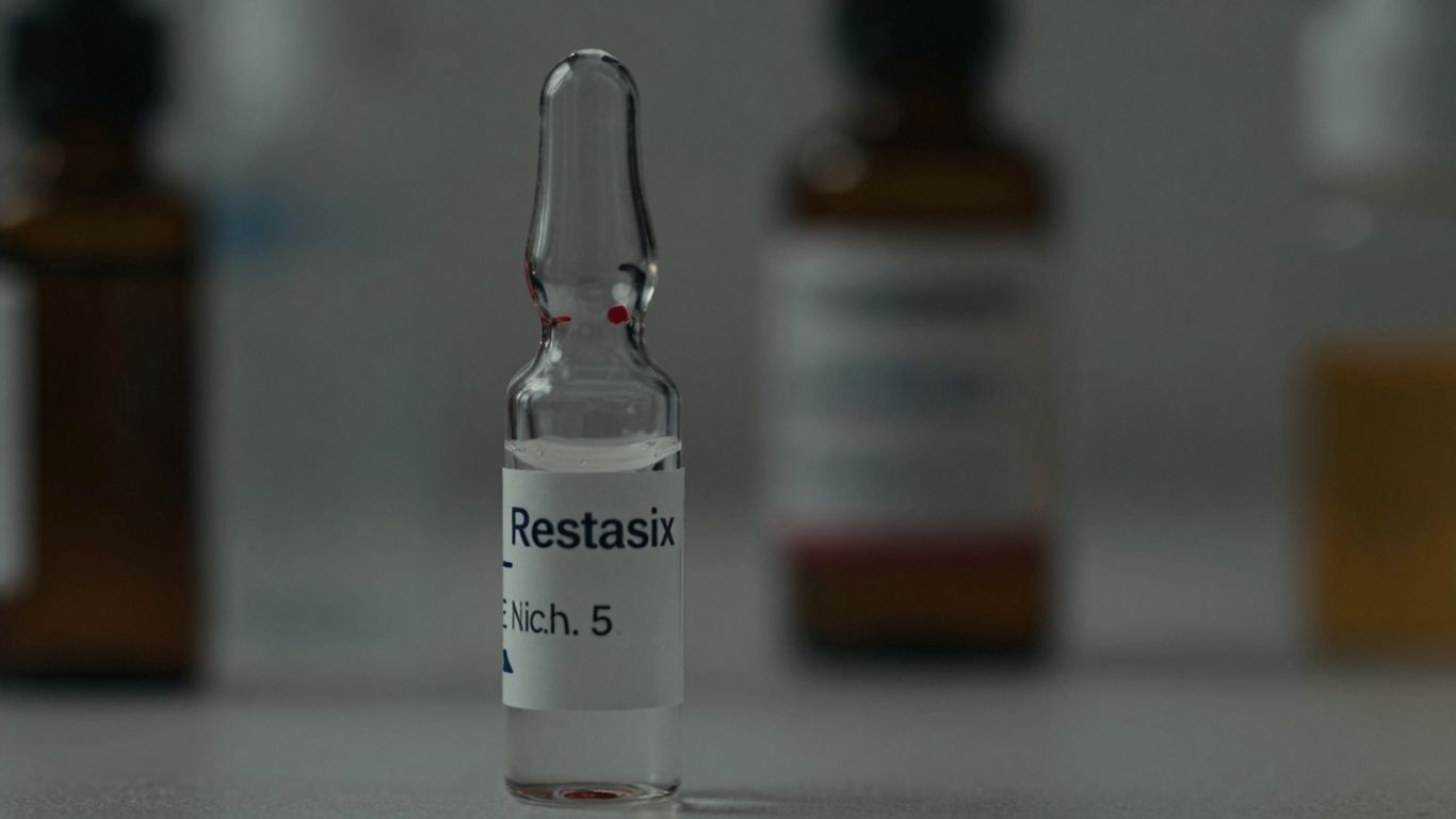 Restasis eye drops vial for dry eye treatment.