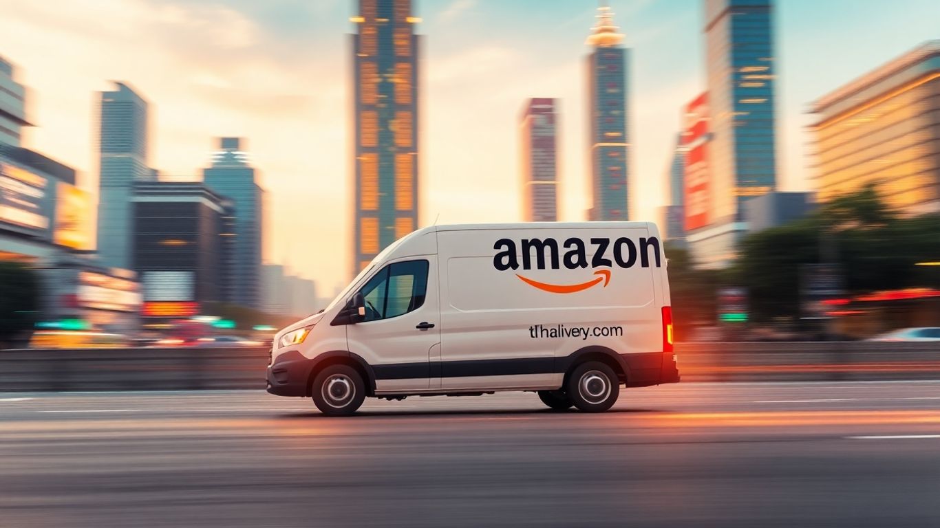 Amazon Lieferwagen in chinesischer Stadt bei Nacht