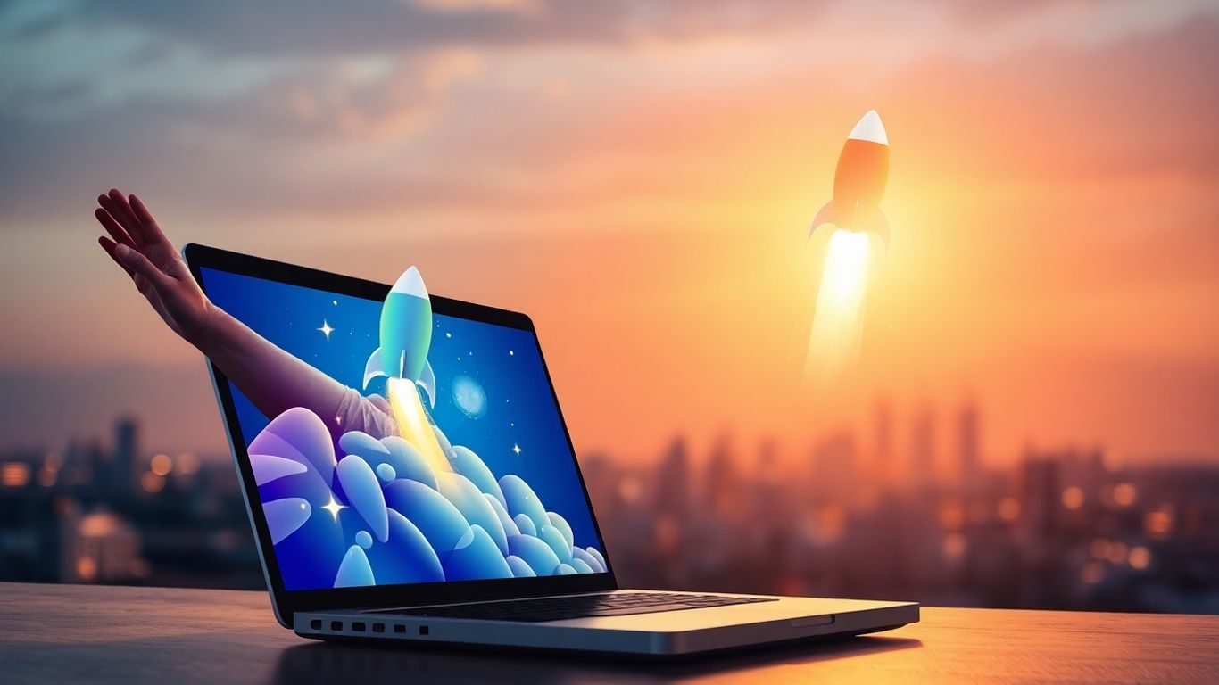 Person launching a business from a laptop.