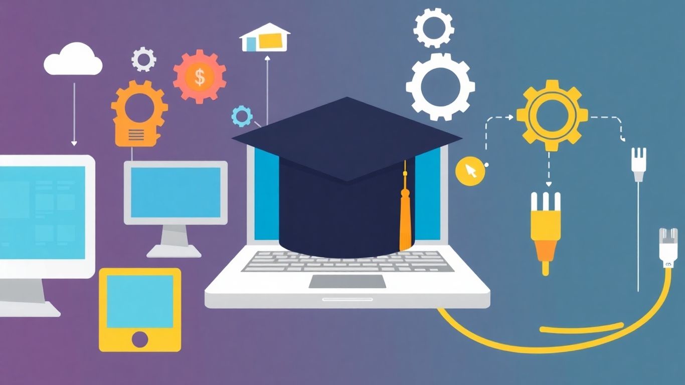 IT support skills infographic with computer and learning icons.