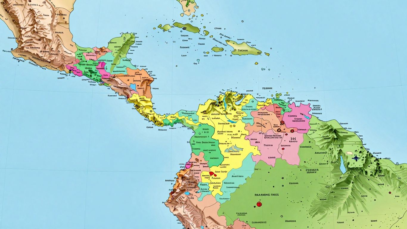 Mapa político de América Central con países y geografía.