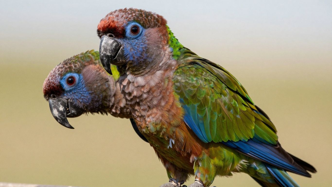Bronze Winged Pionus parrot with distinctive bronze and blue plumage.