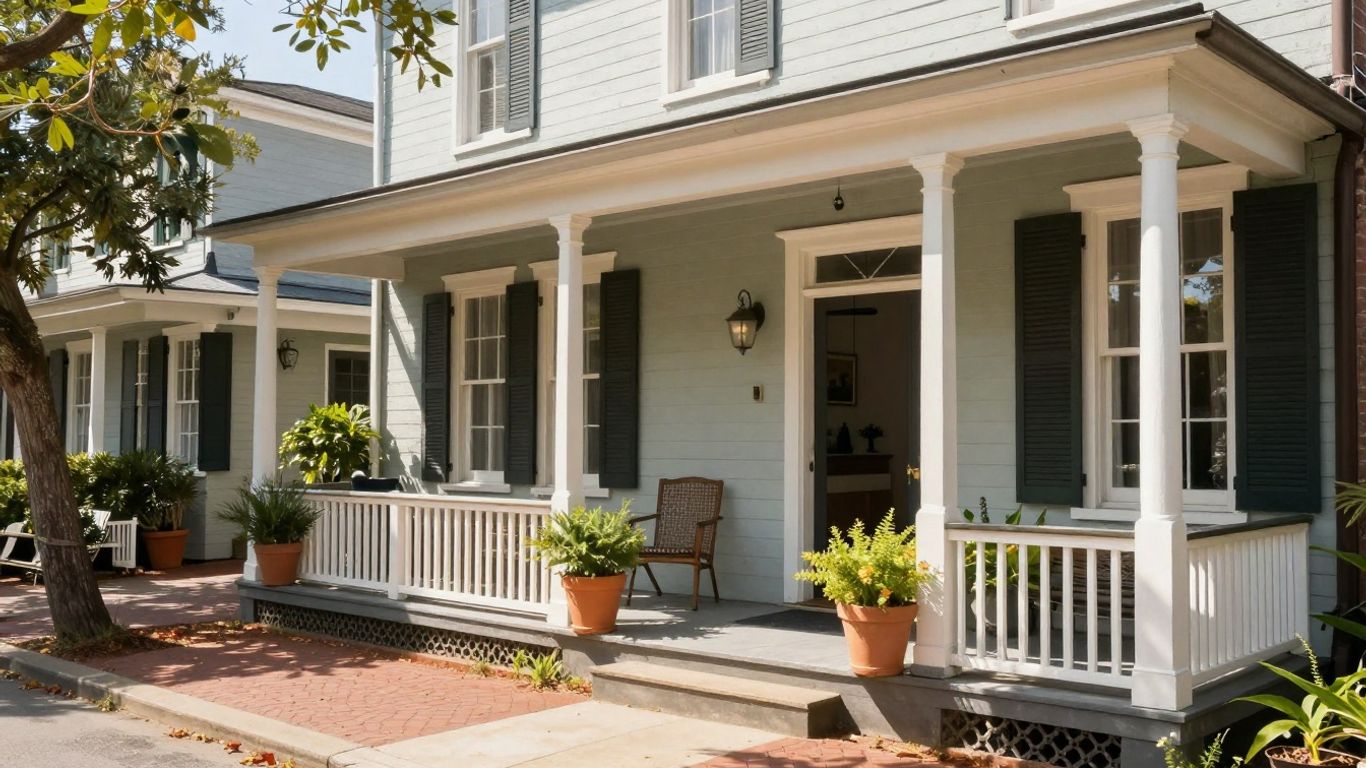 Charleston historic street with charming homes and porches.