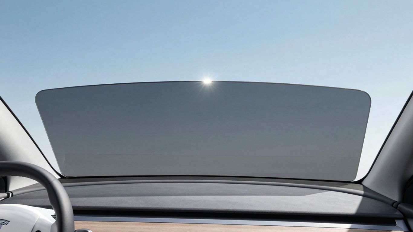 Tesla windshield with innovative glare shield technology.