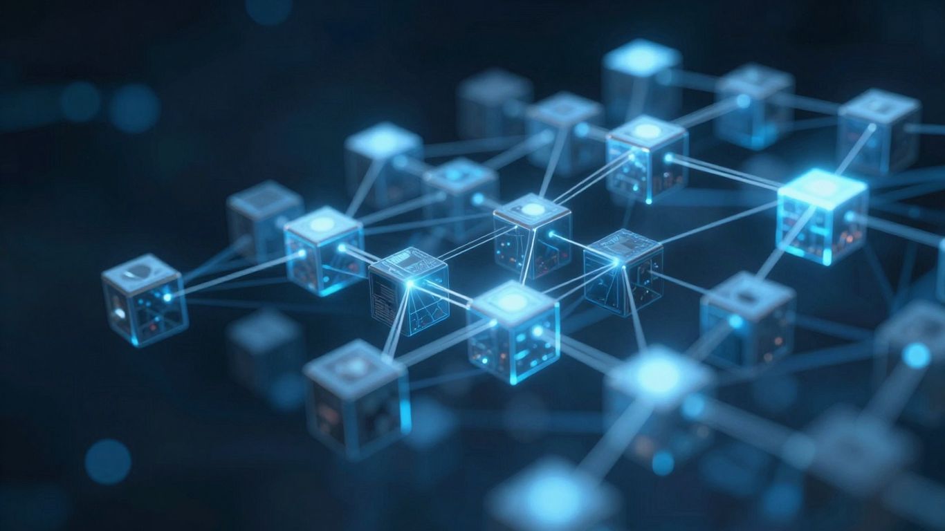 Interconnected digital blocks forming a network.