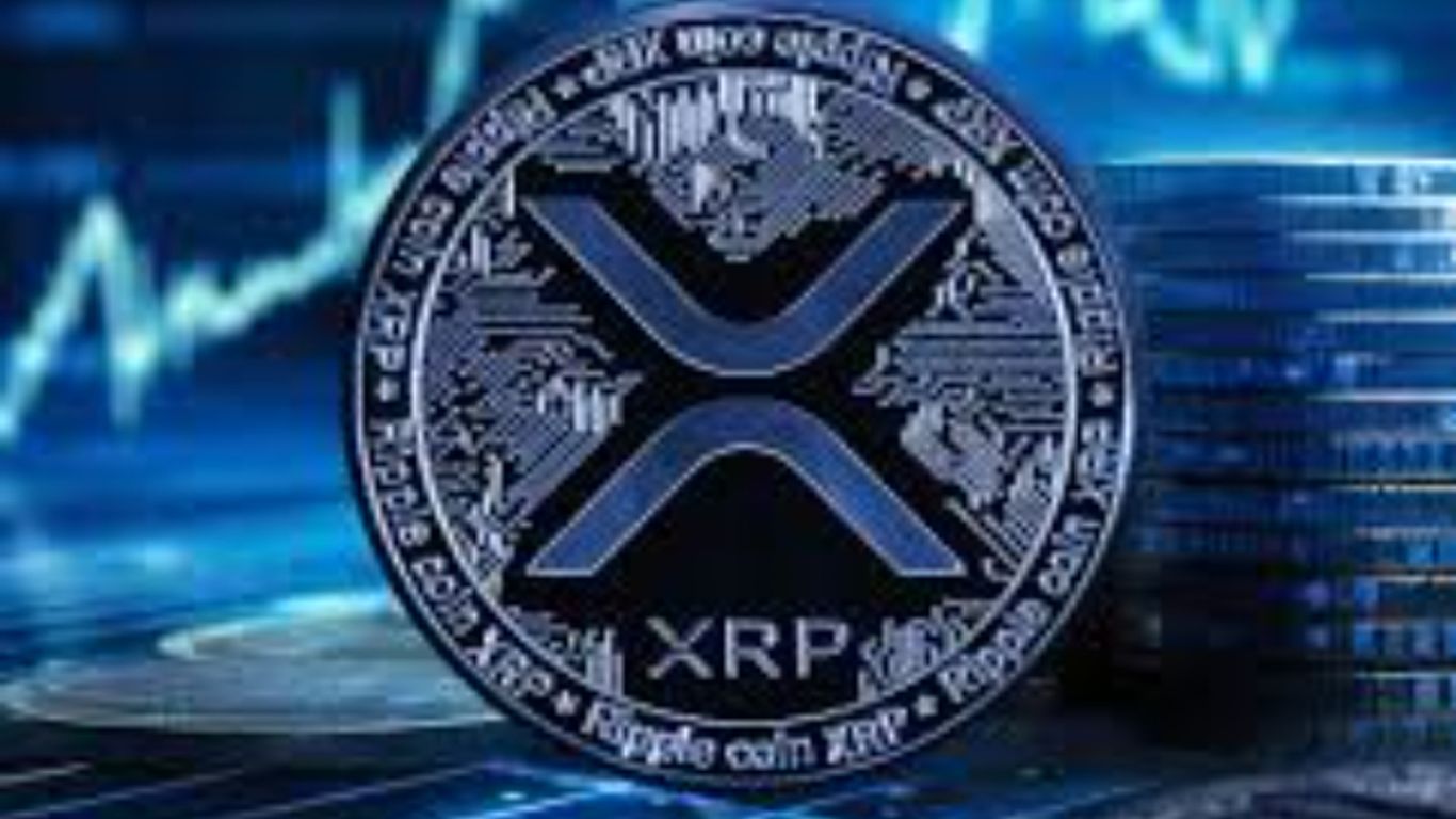 Digital currency representation with charts and coins in background.