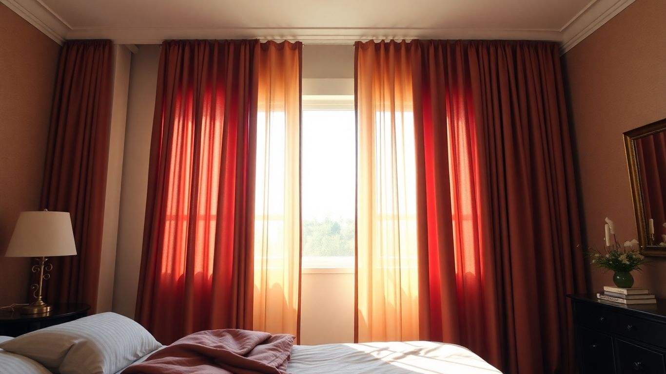 Bedroom with elegant, floor-to-ceiling statement drapes.