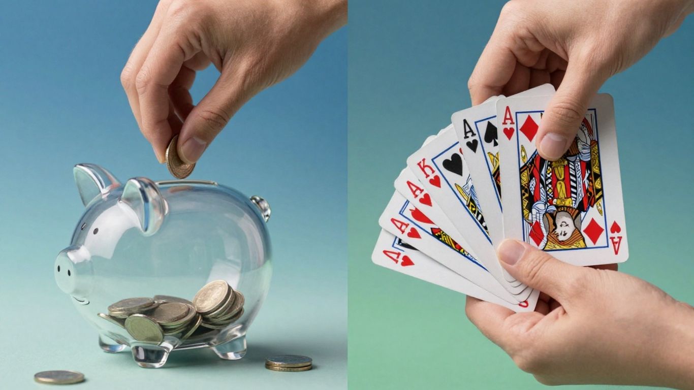 Coins and playing cards illustrating financial risk and classification.