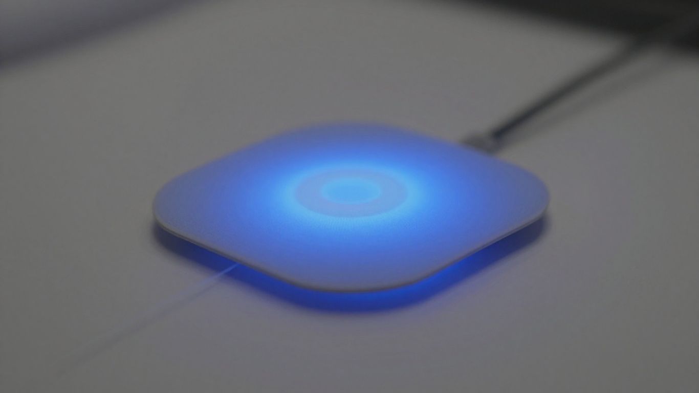 PEMF machine applicator pad emitting blue light.