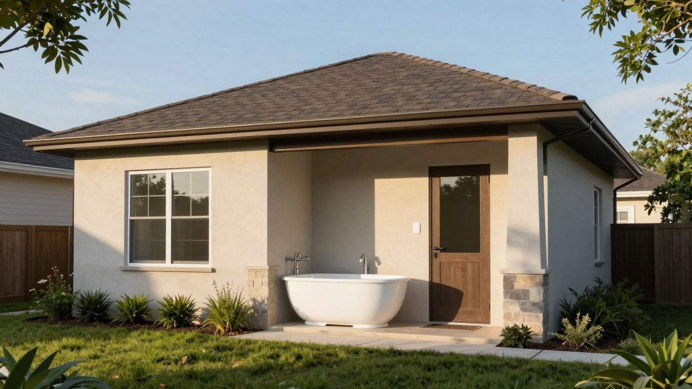 Casa segura con jardín verde y techo protector.