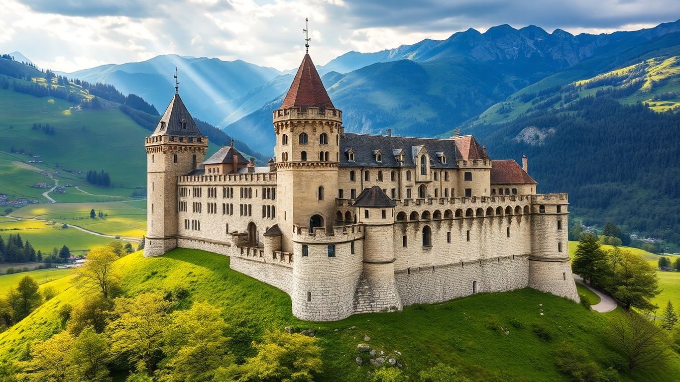 Castel medieval Hunedoara pe fundal montan