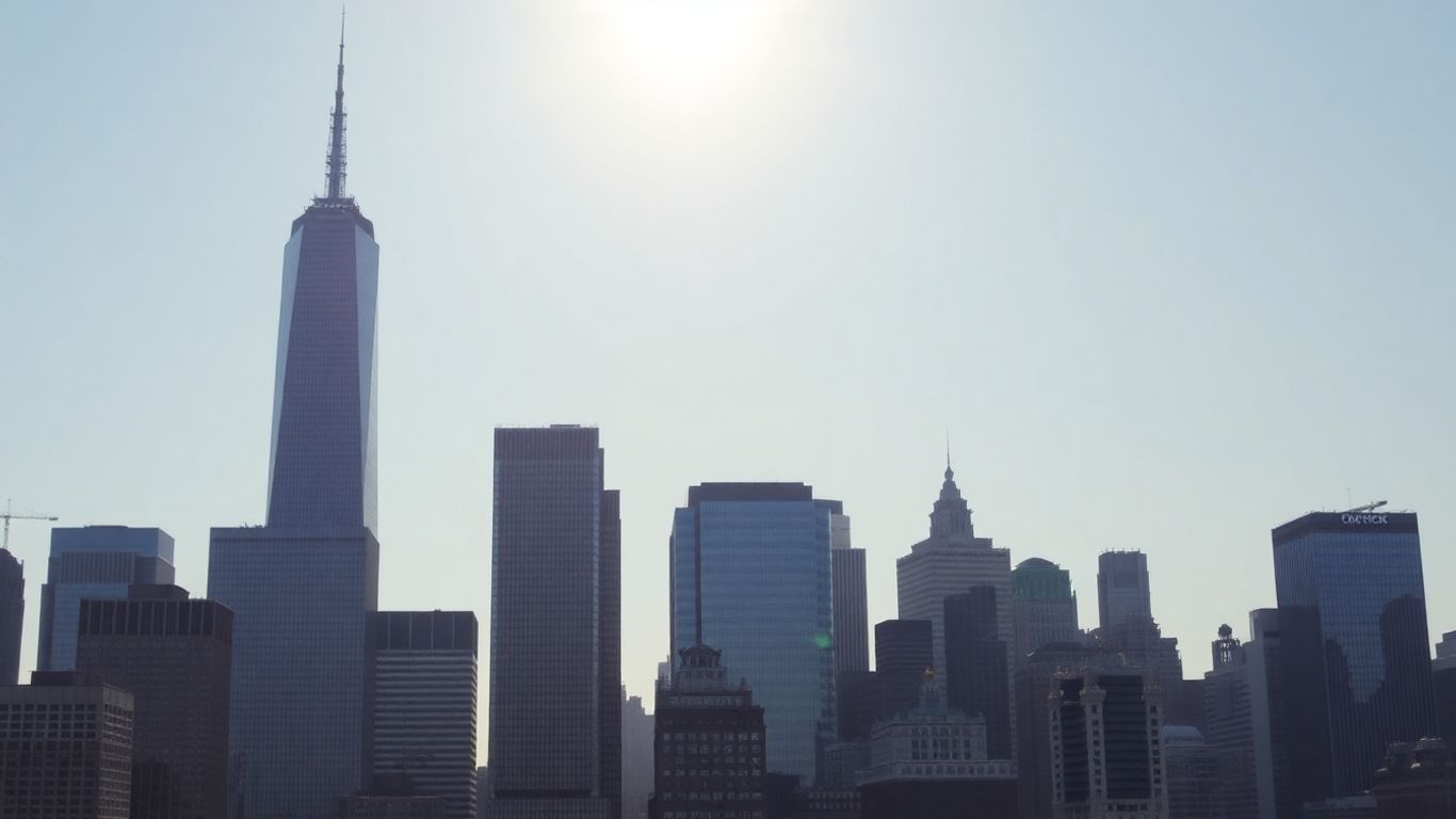 New York skyline with tax building silhouette.