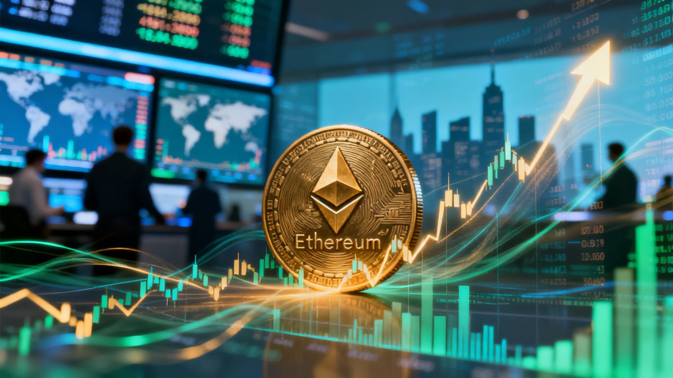 Ethereum coin fluctuating amidst market activity.