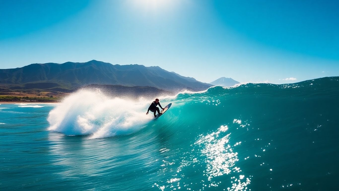 Surfer riding a wave in Hawaii