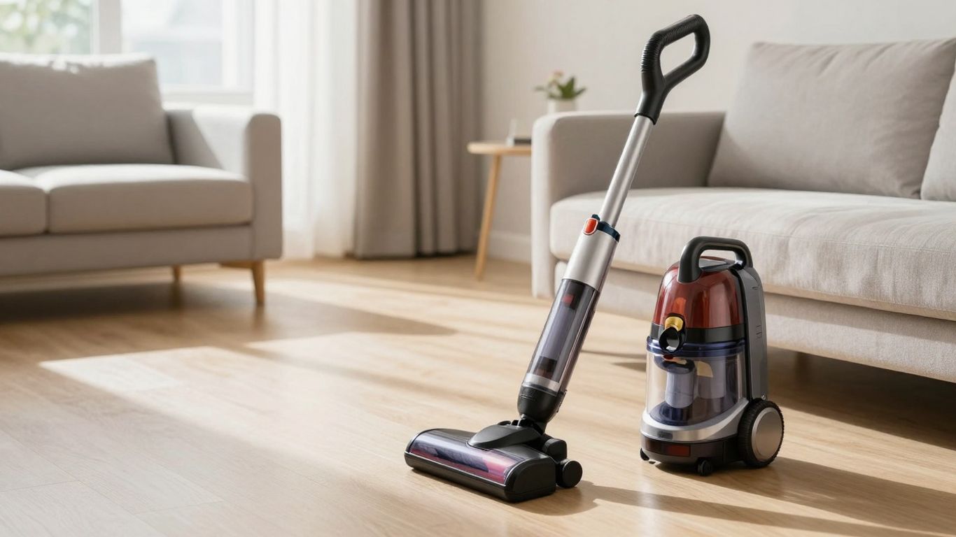 Sparkling clean living room with a vacuum cleaner.