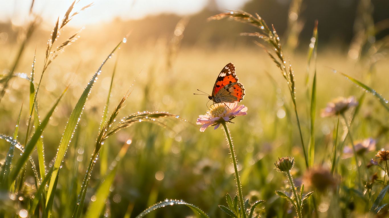 Serene meadow with wildflowers and a butterfly.