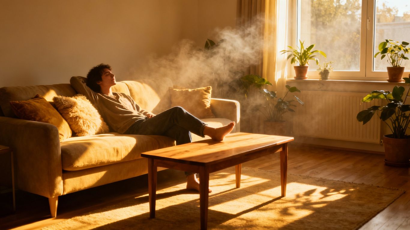 Cozy living room with sunlight and fresh air.