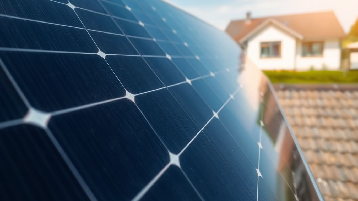 Monocrystalline solar panel on a roof.