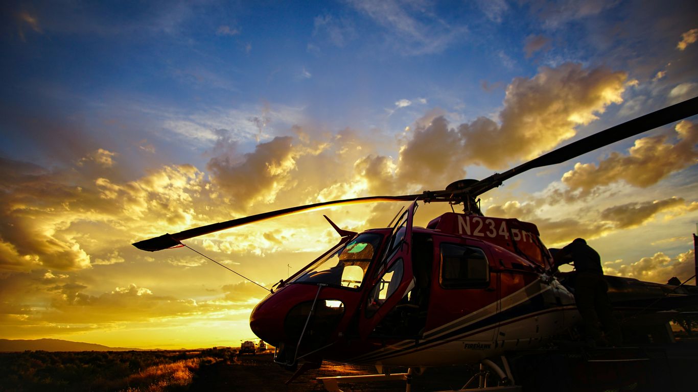 red and white helicopter