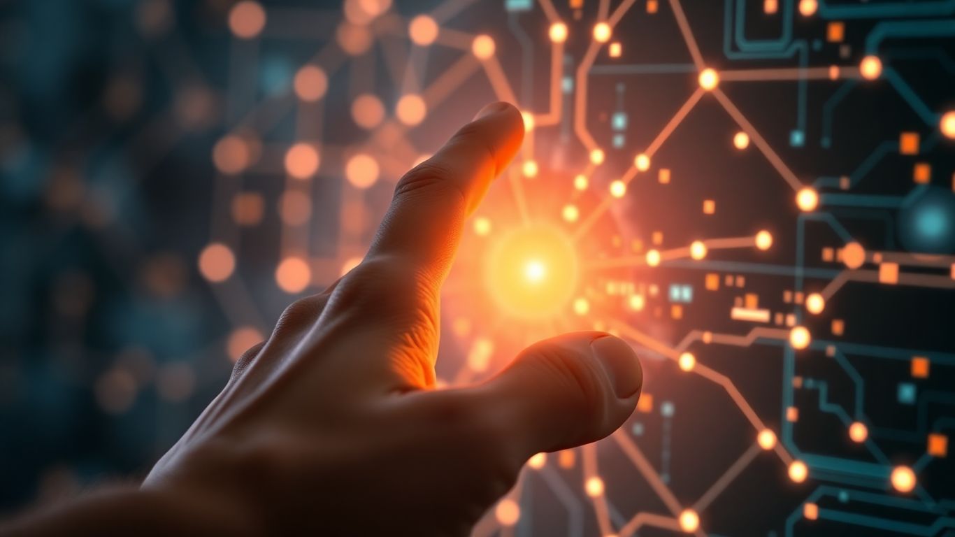 Human hand interacting with AI interface