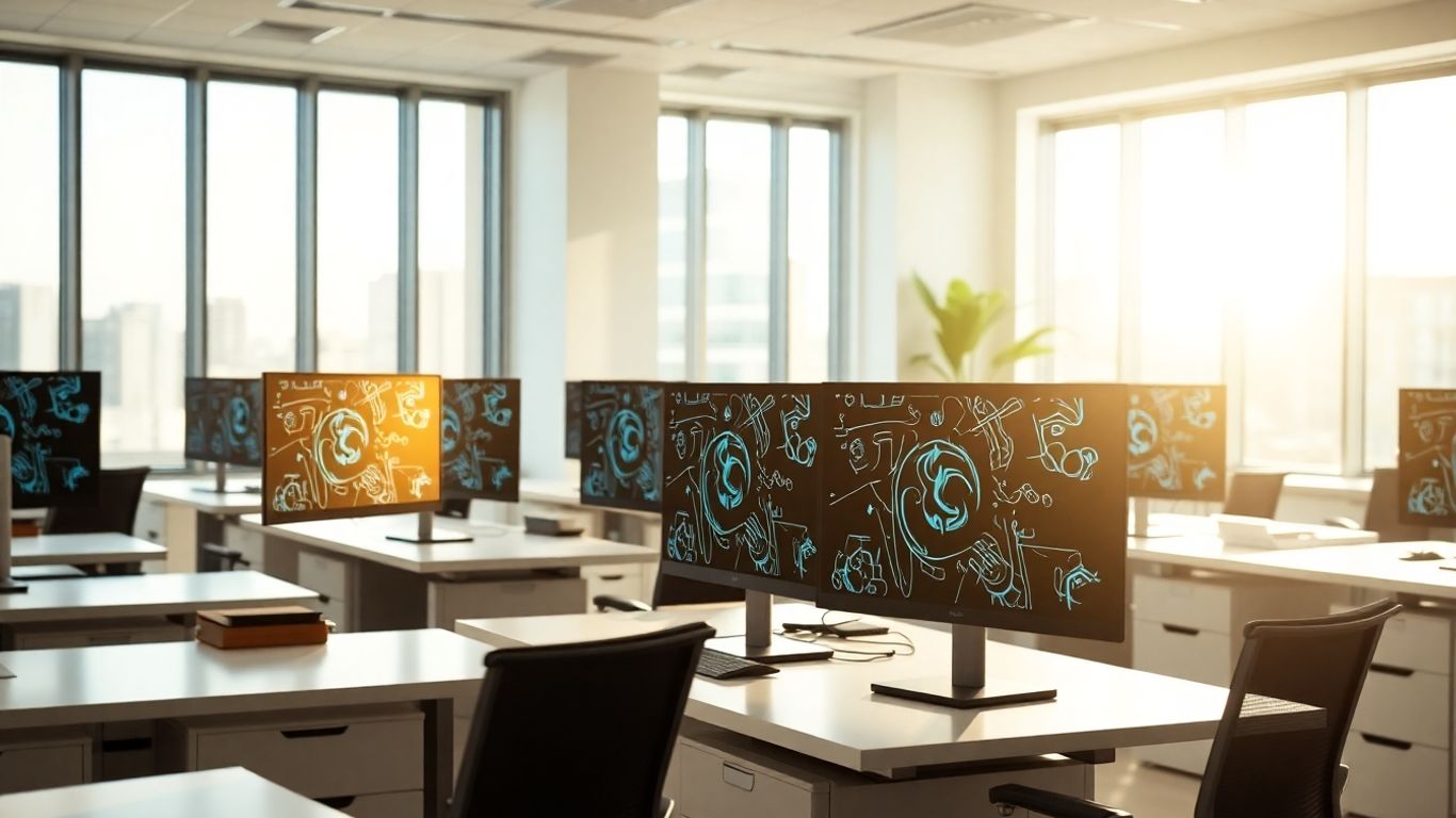 Modern accounting firm office with advanced technology.