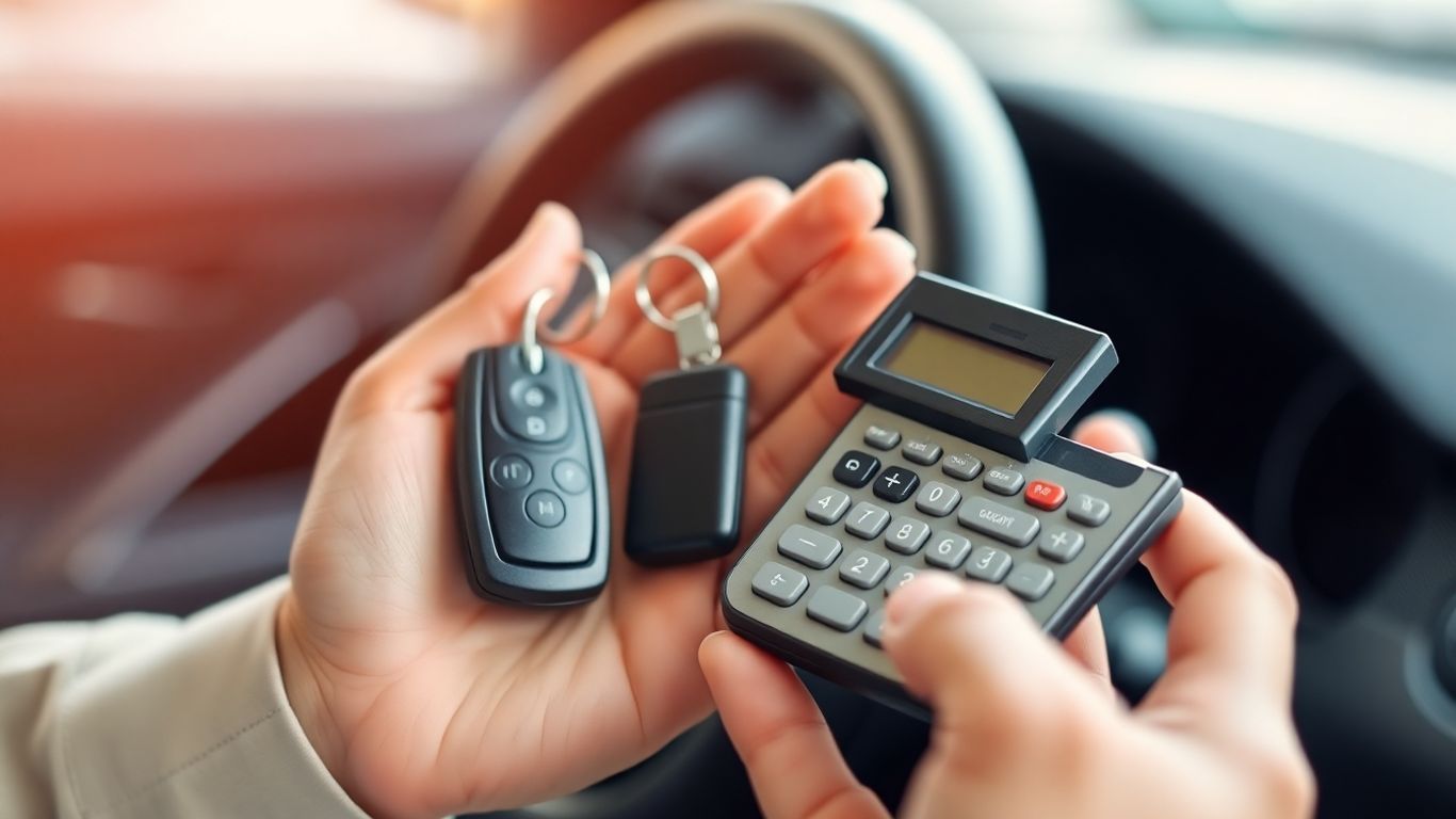 Car key and calculator for finance payment calculation.
