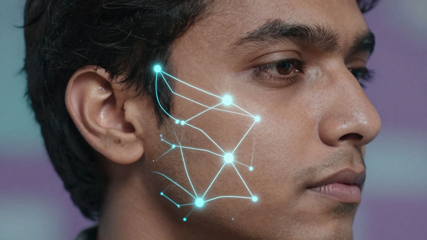 Customer profile with glowing data connections.