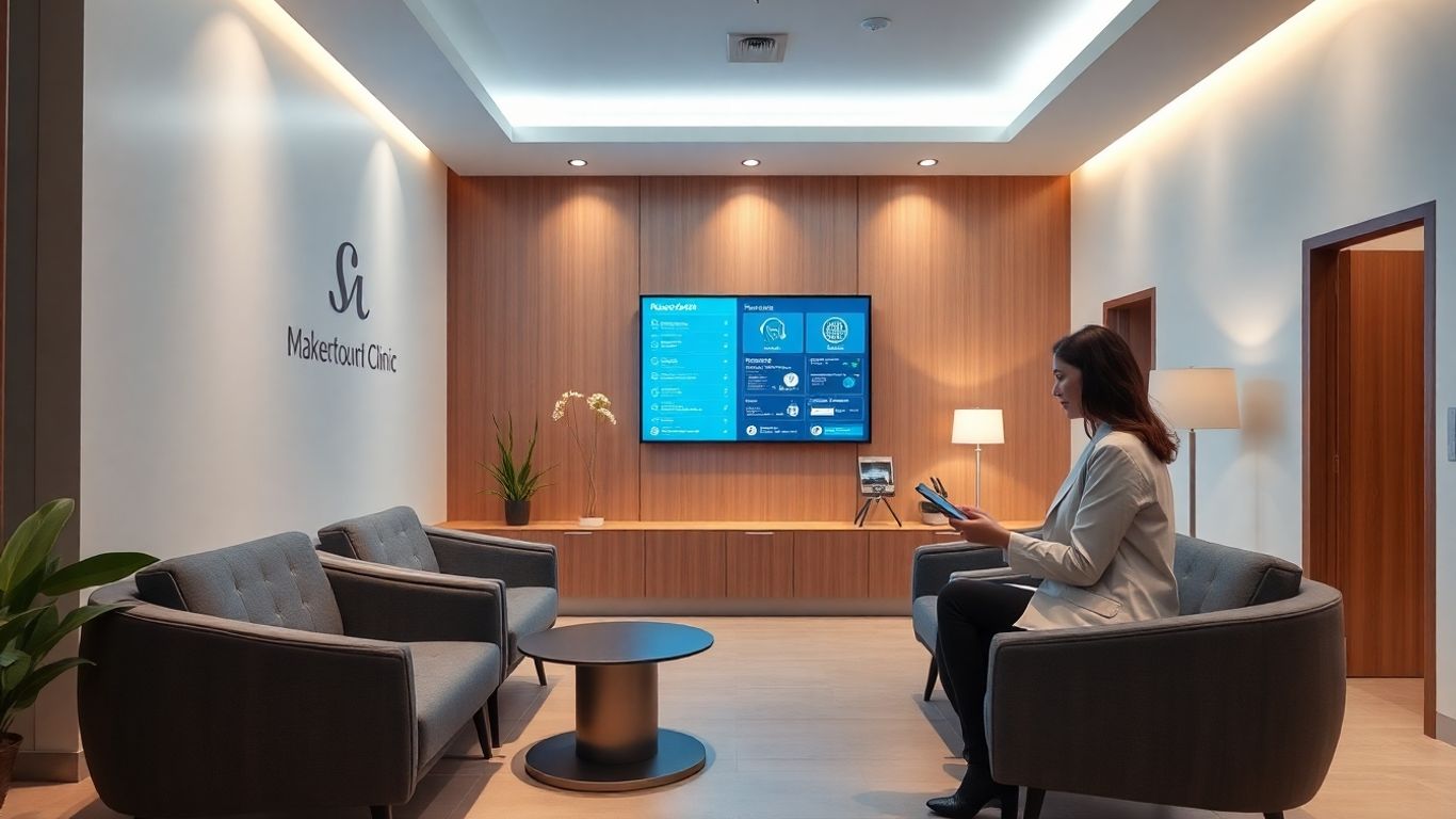 Clinic lead management interface on a tablet.