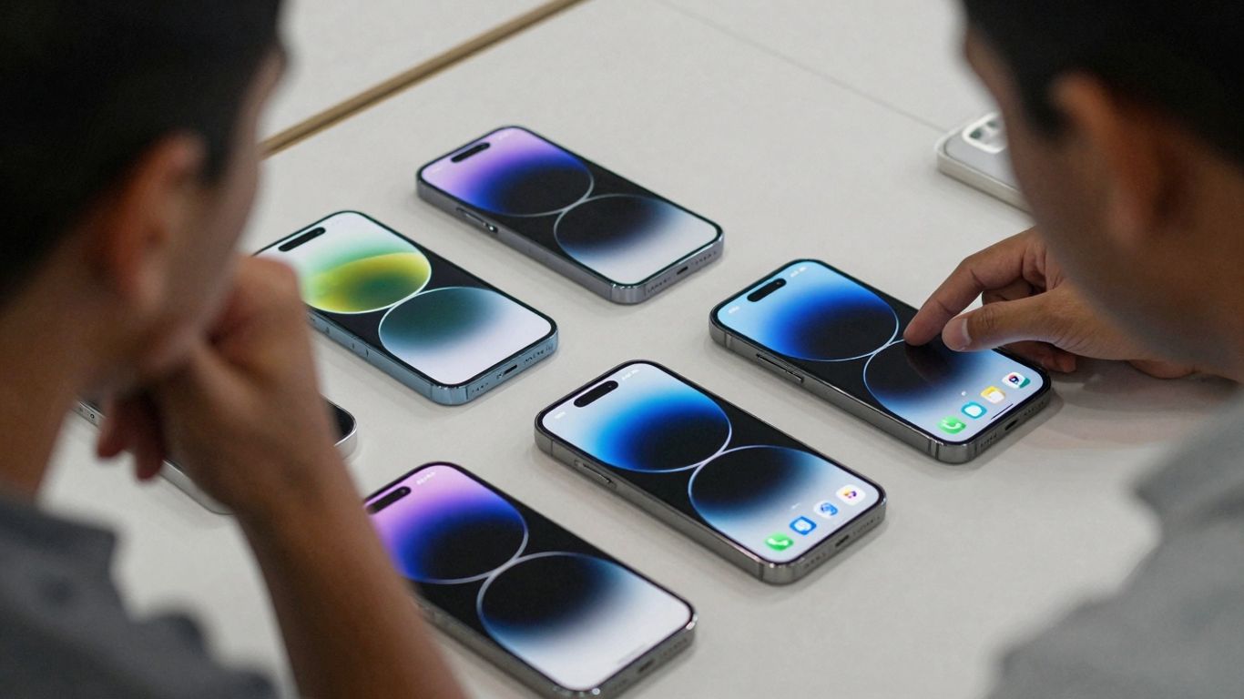 Pessoa escolhendo um celular moderno em 2026.