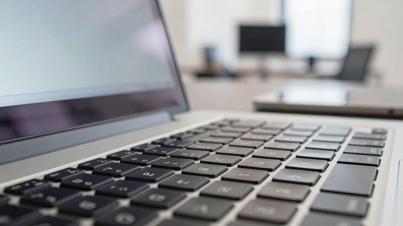 Modern technology essay writing on a laptop.